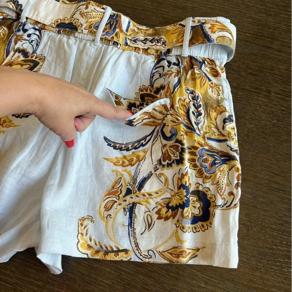 JOIE 100% Linen belted shorts, powder blue, bohemian floral print, size M NWT - Picture 10 of 16